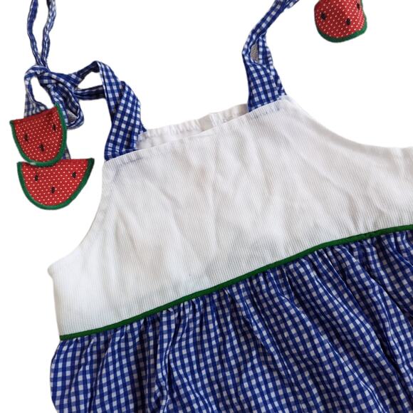 Funtasia Too Bubble Romper Girls Sz 18m Blue Gingham Watermelon Summer Boutique - Picture 2 of 4